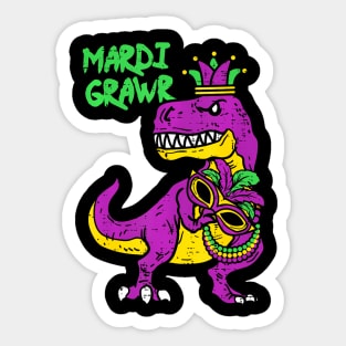 Mardi Grawr TRex Dino Toddler Kids Mardi Gras Boys Sticker